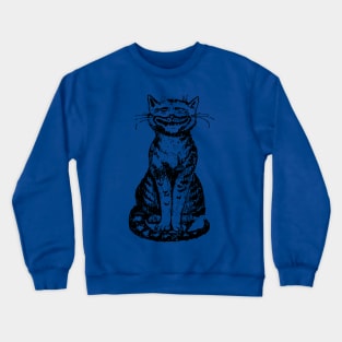 Smiling Cat on Blue Crewneck Sweatshirt